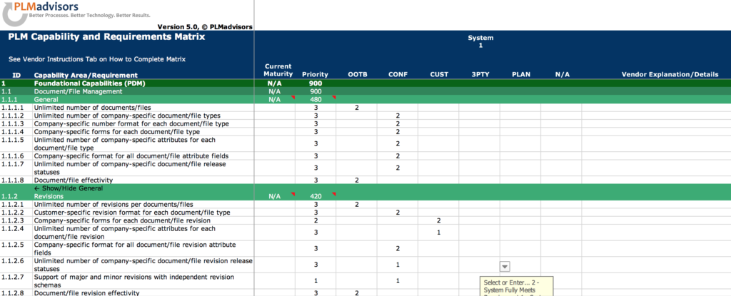 PLM Requirements Matrix